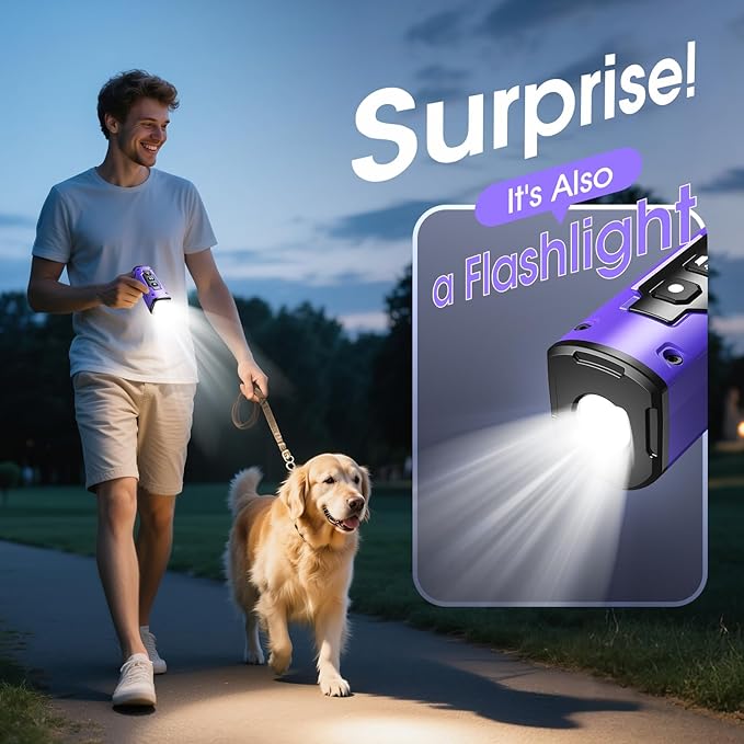 JTJTXL 1-Touch Dog Bark Deterrent Devices with 3 Sonic Heads,Portable 50ft Range Anti Barking Device for Dogs,Rechargeable & Safe Dog Training Tool with Flashlight,Helps Improve Dog's Behavior Purple