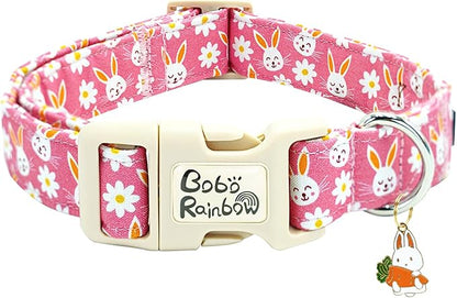Easter Dog Collar-Cute Rabbit Adjustable Pet Collar Soft Pink Holiday Puppy Collar Comfortable Cotton Necklace Gift for Small Dogs