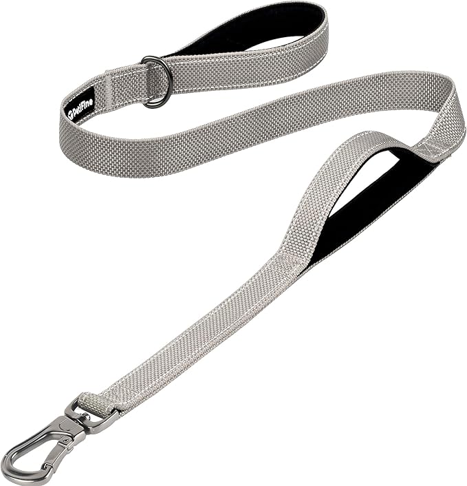 PetiFine 4FT Heavy Duty Dog Leash with Soft Padded Double Handle, Durable Strong Clasp Dog Leashes, Reflective Nylon Walking Lead for Large,Medium,Small Breed Dogs, Grey
