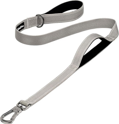 PetiFine 4FT Heavy Duty Dog Leash with Soft Padded Double Handle, Durable Strong Clasp Dog Leashes, Reflective Nylon Walking Lead for Large,Medium,Small Breed Dogs, Grey