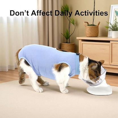 QIYADIN Cat Recovery Suit, Surgical Recovery Clothes for Abdominal Wound or Skin Disease, Cats Onesie After Surgery and Spay, E-Collar Alternative Pajama Suit (Blue, Small)