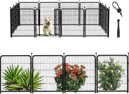 Getlay Dog Playpen 48 inch(H) 8 Panels Total 17.7 Ft(L) Dog Fence Outdoor for Yard. Wide Door Low Threshold，Metal Dog Pen Heavy Duty Pet Puppy Exercise Pen for Rv Camping Garden Yard