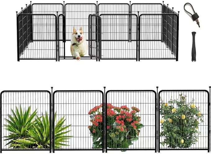 Getlay Outdoor Dog Playpen 40inch 14 Panels, Puppy Playpen Indoors, Metal Dog Pen Heavy Duty Pet Puppy Exercise Pen for Rv Camping Garden Yard, Wide Door Low Threshold Pet Fence Total 31 Ft Long