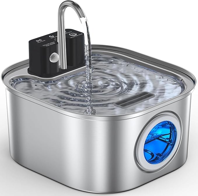 Wireless Cat Water Fountain Stainless Steel with Sensor 108oz 3.2L Battery Operated Cordless Automatic Water Dispenser Quiet Pump BPA-Free Automatic Cat for Drinking, Easy Clean for Cats Dogs Pets