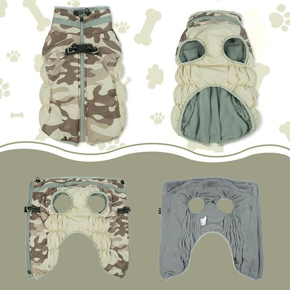Lelepet Warm Dog Winter Coat Dog Coats for Large Dogs Waterproof Dogs Jacket with Harness Built in Reflective Cold Weather Coats Zip-Up Winter Fleece Vest Snowsuit Boston Terrier Desert Camo L