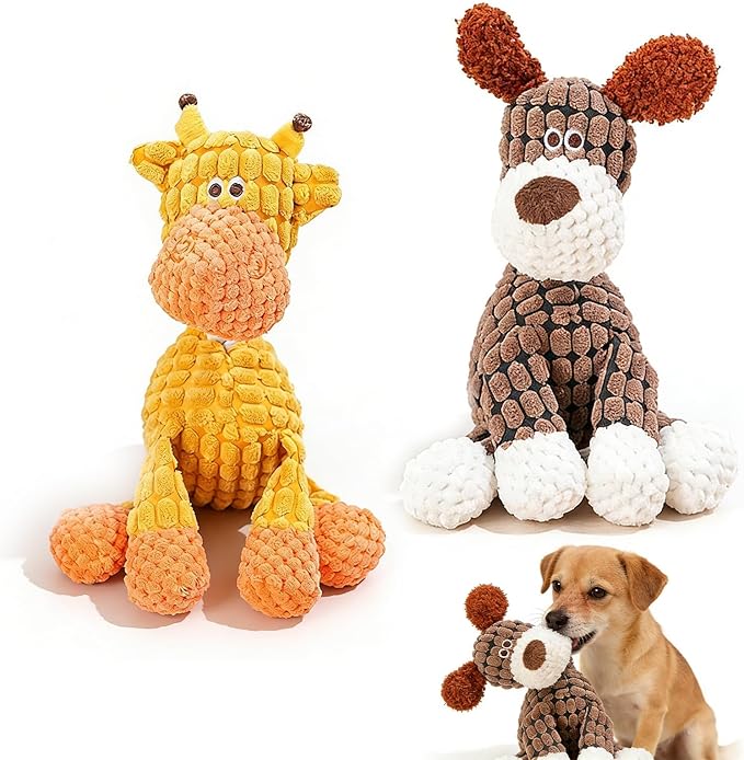 2026 New Durable Plush Dog Toys for Aggressive Chewers, Indestructible Dog Toy, Squeaky Chew Toy for Small Medium Large Dogs Puppy Teething Toys (Brown+Orang)