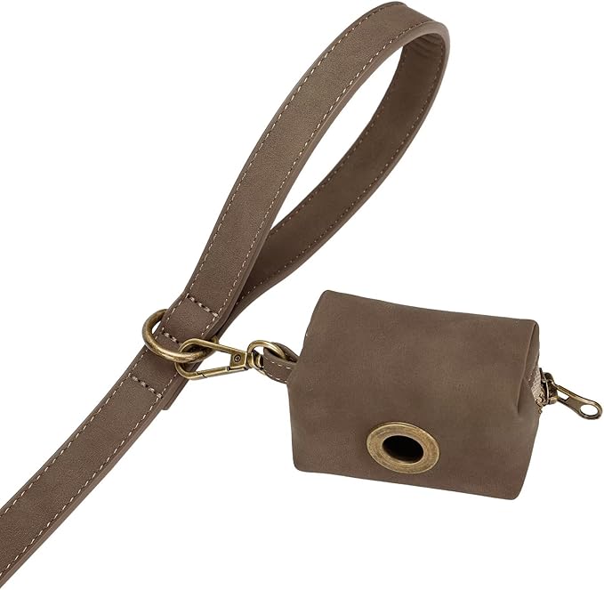 Didog Stylish PU Leather Dog Leash for Small Dogs, Easy to Clean 5ft Small Dog Leash with Metal Tangle-Free Clip, Fashionable and Elegant for Walking, Running and Training,Brown, S