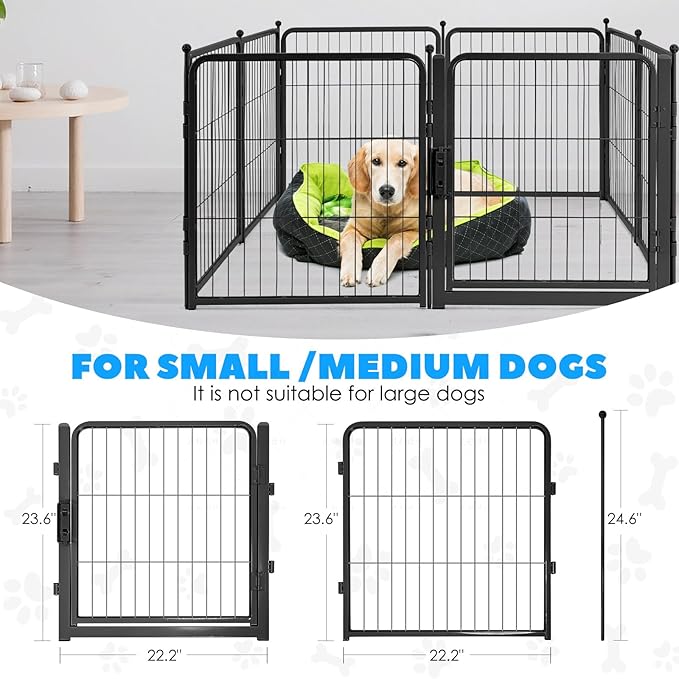 FreePet Dog Playpen for Indoor, Yard, RV Camping, 24 inch 8 Panels for Small and Puppy Dogs, Black│Patented (Black, 24 inch, 8 Panels)