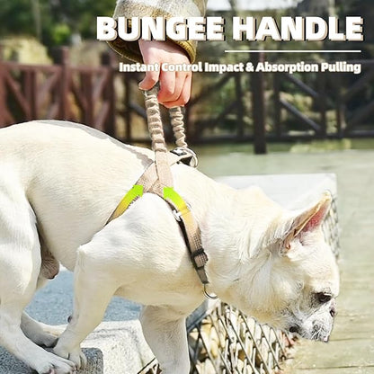 PUPTECK No Pull Dog Harness Medium Sized Dog, Adjustable Reflective Pet Vest Harness with Bungee Handle, Escape Proof No Choke Harness for Medium Dogs Walking Training, Beige M
