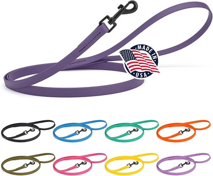 Dogline Biothane Waterproof Dog Leash Strong Coated Nylon Webbing with Black Hardware Odor-Proof Easy to Clean High Performance for Small or Large Dogs Made in USA 4 or 6 ft Lead, Violet Purple