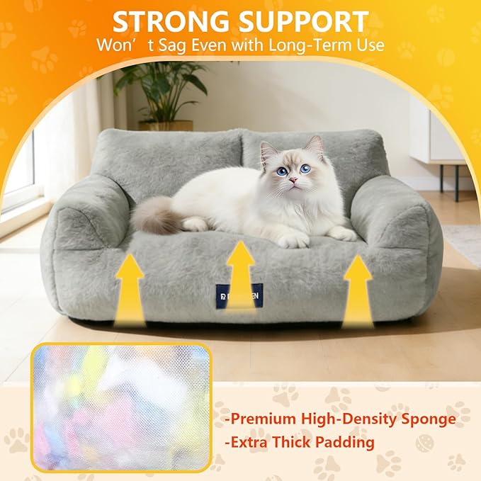 Cat Bed with Beveled Armrests, Warm Cat Beds for Indoor Cats with Removable Cover, High-Resilience Foam Cat Couch That Won’t Flatten Even After Long-Term Use, Washable Pet Bed for Cats & Small Dogs
