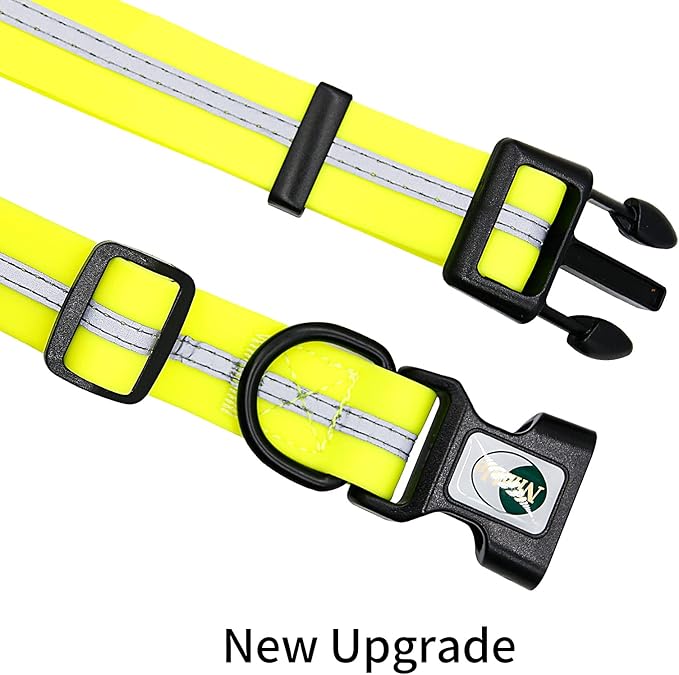 NIMBLE Dog Collar Waterproof Pet Collars Anti-Odor Durable Adjustable PVC & Polyester Soft with Reflective Cloth Stripe Basic Dog Collars S/M/L Sizes (Medium (11.81”-18.5”inches), Fluorescent Yellow)