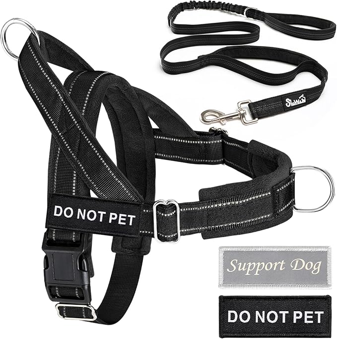 Lukovee No Pull Dog Harness & Leash Set - Heavy Duty Dog Vest Harness with Soft Padded for Medium Large Dogs, Adjustable Reflective Tactical Pet Harness for Easy Walk and Training (M, Black)