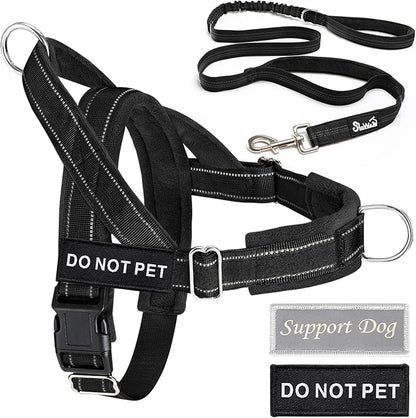 Lukovee No Pull Dog Harness & Leash Set - Heavy Duty Dog Vest Harness with Soft Padded for Medium Large Dogs, Adjustable Reflective Tactical Pet Harness for Easy Walk and Training (XL, Black)