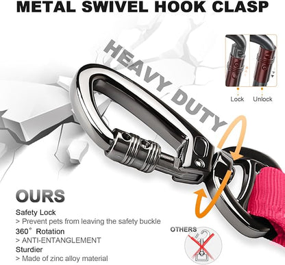 Tactical Bungee Leash & Military Dog Collar Set, USA Flag Adjustable K9 Collar with Heavy Duty Metal Buckle & Handle, Patches & Airtags Case (Pink, XL)