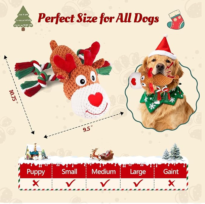 Plush Rope Reindeer Dog Toy – Durable Squeaky Tug Toy for Small, Medium & Large Dogs, Interactive Chew & Fetch Puppy Toy