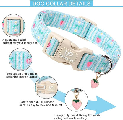 UP URARA PUP Dog Collar-Adorable Spring/Summer Puppy Collars-Adjustable Strawberry Pet Collar for Small,Medium,Large Dogs