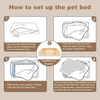 JOYELF Orthopedic Dog Bed for Extra Large Dogs, Foam Sofa Couch Bed, Waterproof with Removable Washable Cover and Nonskid Bottom, Durable - Khaki