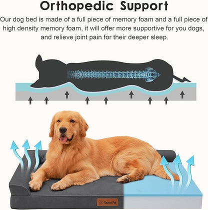 Rainmr Orthopedic Dog Bed for Large Dogs, 44"x32"x6" Memory Foam Pet Bed with Washable Microsuede Cover, TPU Waterproof Liner & Nonskid Bottom, for Indoor, Outdoor, Crate ＆ Car Use, Dark Grey