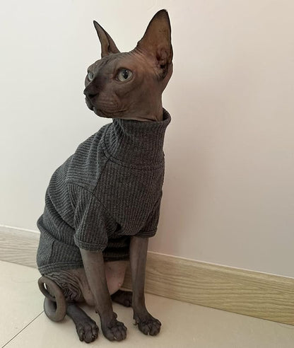 Sphynx Cats Shirt Cat Turtleneck Cotton Sweater Pullover Kitten T-Shirts with Sleeves Cat Pajamas Jumpsuit for Sphynx Cornish Rex, Devon Rex, Peterbald (Small, Deep Grey)