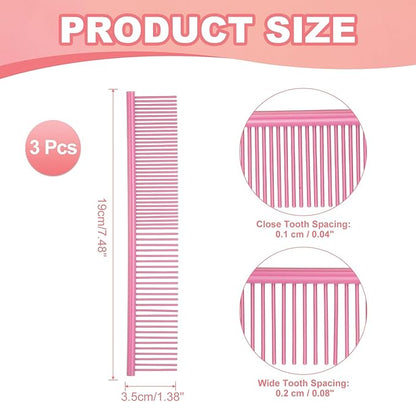 PETAXCELL Dog Cat Comb, Pet Combs Stainless Steel Teeth with Rounded Ends for Knots Mats Loose Hair Removal, 7.5IN (Pink Coated, 3 Pack), Grooming Tool Intended for Long Curly Hair Pet