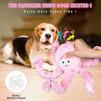 BUYPOW Dog Squeaky Toys Octopus - Tough Plush Large Medium & Small Dog Toys - Stuffed Animals Puppy Toys (Octopus Pink)