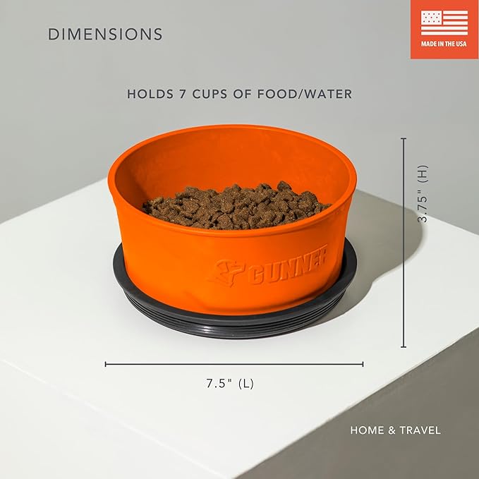 Dog Bowl with Spill-Proof Travel Lid – 7.5" x 3.75", 1.3 lb, 7-Cup Capacity, BPA-Free, Rust-Proof, Shock-Resistant, Stackable, Dishwasher Safe, Leak-Resistant Nesting Lid – Orange