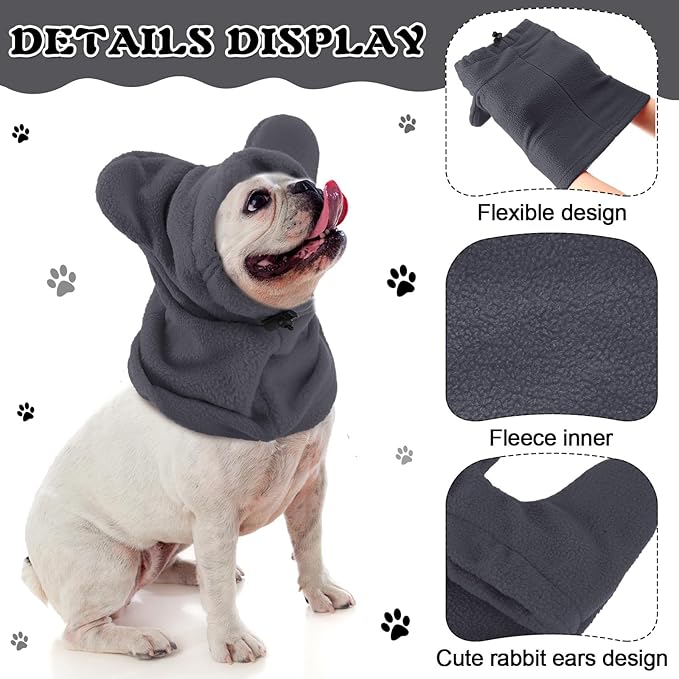 Clysee Winter Dog Hats Quiet Ears for Dogs Ear Muffs Pet Neck Warmer Scarf Hoodie Noise Protection Cover Beanie Head Wrap Costume for Pet Dog Cats (Grey,M)