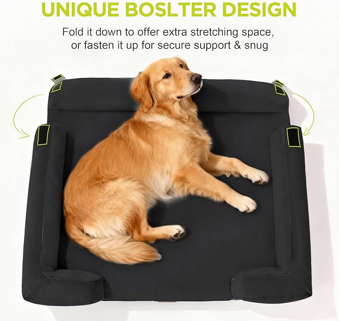 Orthopedic Dog Bed for Extra Large Dogs, XXL Waterproof Egg Crate Memory Foam Pet Bed Bolsters with Removable Washable Cover & Non-Slip Bottom, Tennis Ball Toy, 45x35