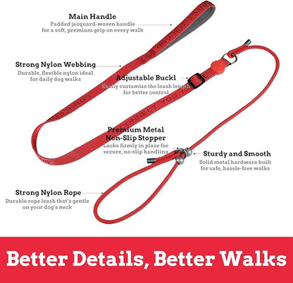 EVERKING Slip Lead Dog Leash,No-Pull Slip Training Leash and Collar,6FT Nylon Material Heavy-Duty and Durable,with Comfortable Padded Handle,Suitable for All Dogs (Red(4.9-5.9FT-Metal Buckle))