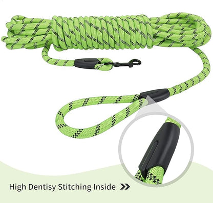 Long Dog Leash for Training 20Ft-Reflective Nylon Rope with Swivel Hook-Recall Agility Lead for Large Small Medium Dogs Outside Walking Hiking-Green