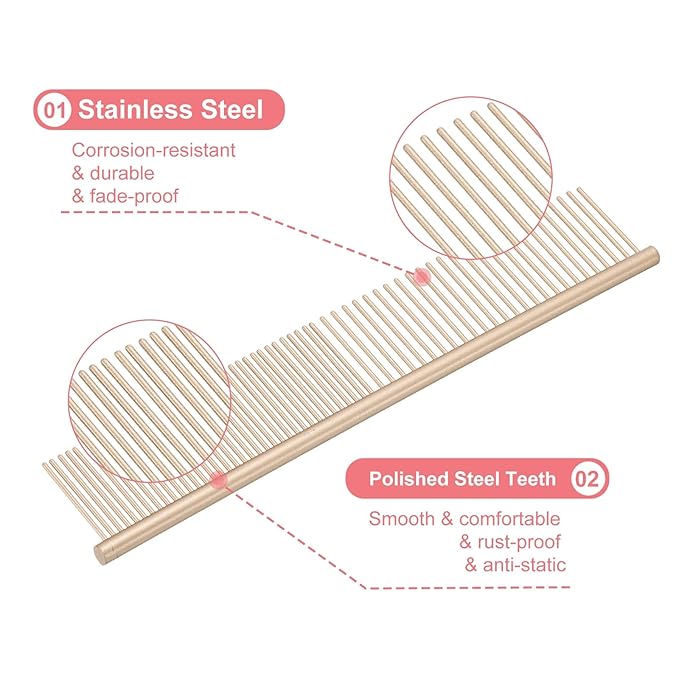PETAXCELL Dog Cat Comb, Pet Combs Stainless Steel Teeth with Rounded Ends for Knots Mats Loose Hair Removal, 7.5IN (Gold Coated, 3 Pack), Grooming Tool Intended for Long Curly Hair Pet