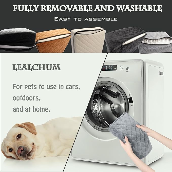Lealchum Dog Car Seat for Small/Medium Dogs,6in Elevated Cushion,Fits in Front/Back Seat,Fully Detachable and Washable,2 Storage Pockets,Easy to Install (Red, Medium)