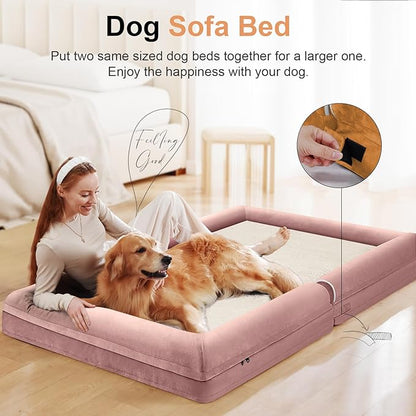 Large Dog Bed Orthopedic Washable: Beds Bolster XL Bed Large Big Dogs Memory Foam Couch Sofa Waterproof with Removable Cover - Pink