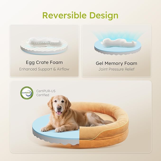CWAWZ XL Orthopedic Dog Bed, Extra Large Dog Bed, Dog Sofa for Large Sized Dogs with Full-Surround Bolsters, Dual-Sided Dog Cooling Bed with Memory Foam, Washable Pet Sofa with Nonslip Bottom, Brown