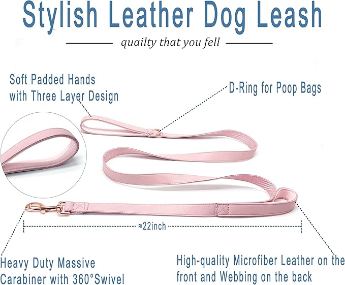 Dog Leash 6ft Long,Traffic Padded Two Handle,Heavy Duty,Double Handles Lead for Control Safety Training,Leashes for Large Dogs or Medium Dogs,Dual Handles Leads (Pink, 25MM*6FT)