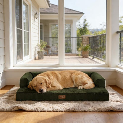 Casa Paw Orthopedic Dog Beds for Extra Large Dogs, Waterproof Egg Crate Foam XL Dog Bed with Sides 41x27Inch, Washable Big Dogs Couch Beds with Removable Cover and Nonskid Bottom, Olive Green