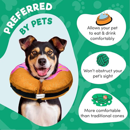BENCMATE Inflatable Dog Cone Collar Alternative, Soft Dog Cone for Small Medium Large Dogs and Cats, Neck Recovery ECollar Donut Collar After Surgery (XLarge, Donut-Strawberry)