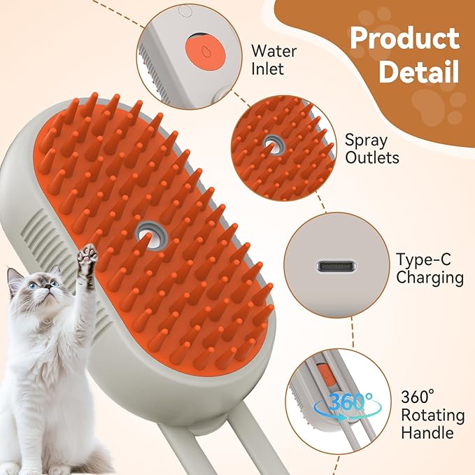 TOOLIAR 4 in 1 Pet Steam Brush for Shedding,Rechargeable cat brushes for indoor cats,Quiet Detangling Brush for Long Haired Cats and Dogs(Cream Color)