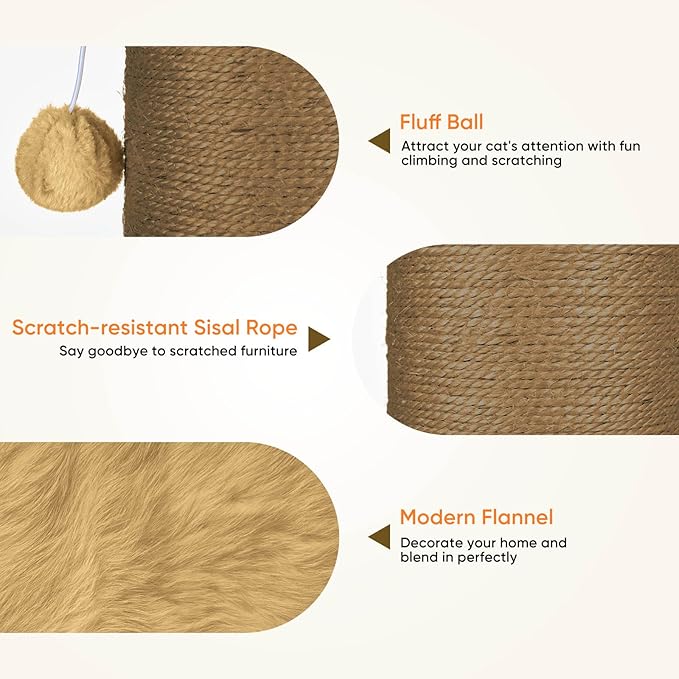 PAWSCRAT Cat Scratching Post 32 Inch High, 5.5 Inch Large Diameter Natural Sisal Cat Scratch Post, Scratch-Resistant and Durable Tall Cat Scratcher for Indoor Cats, Protect Your Furniture, Yellow