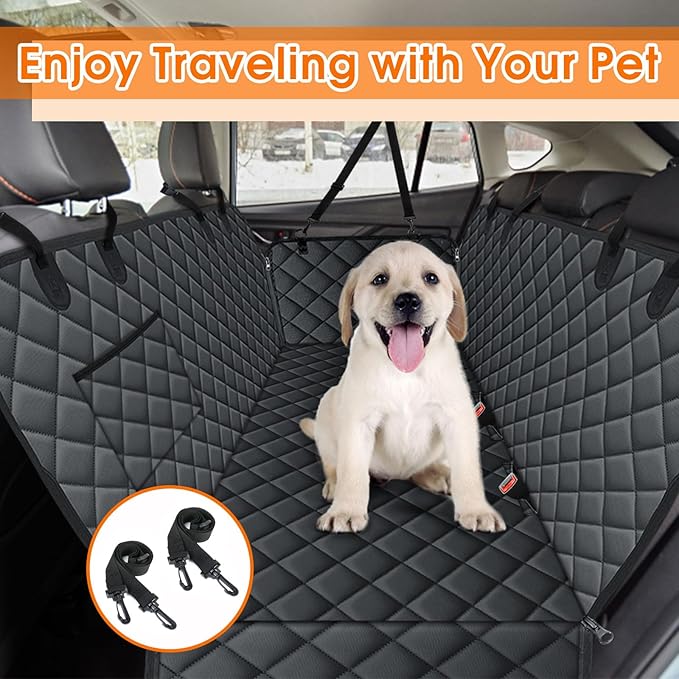 NECKORY Waterproof Dog Car Seat Cover for Back Seat - Durable, Scratch Proof Pet Hammock with Nonslip Design & Storage Pockets, Fits Cars, SUVs, Trucks- S, Black