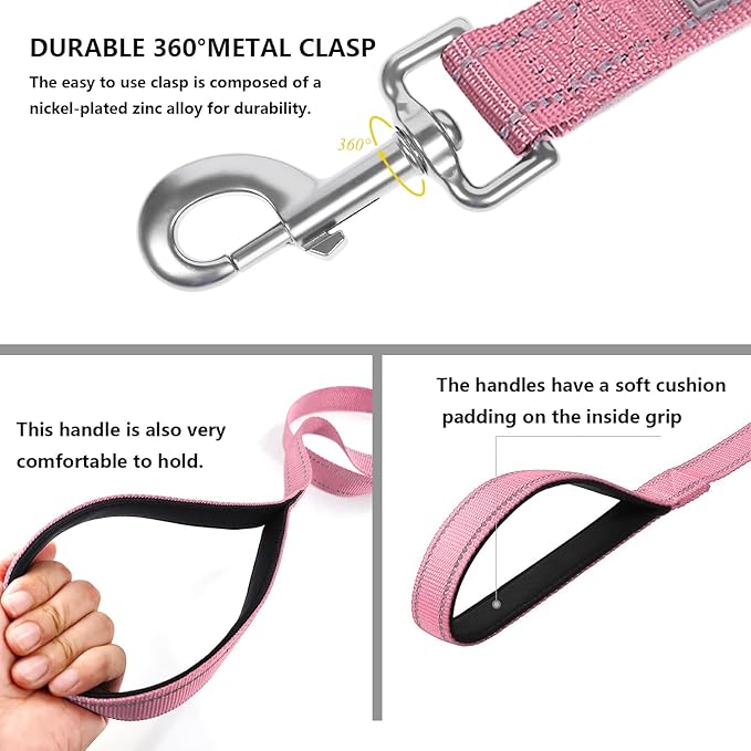 Dog Leash 6 FT Padded Handle Nylon Reflective Dogs Leashes for Large Dogs Pink