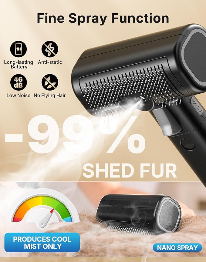 WOWOOF PET 5-in-1 Cat Hair Brush & Gromming Rakes, Cat Steam Comb for Long or Short Haired Indoor Cats, Dog Hair Spritz Comb for Deshedding and Untangling, Pet Brush for Dog Kitten Rabbit Massage