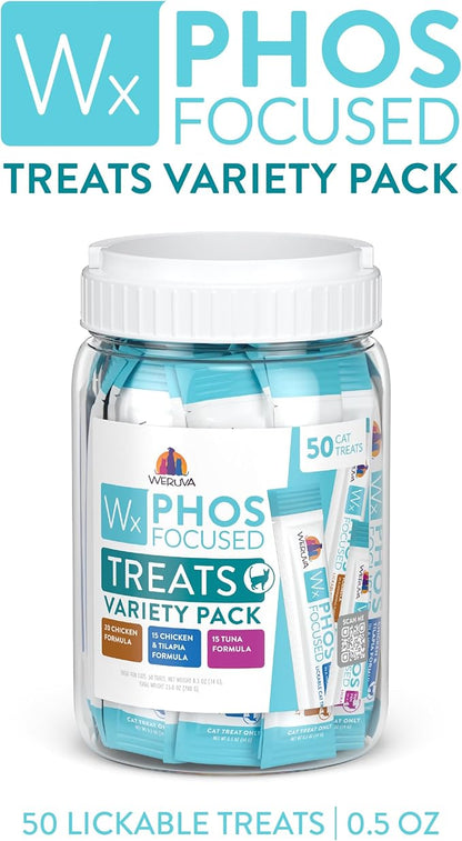 Weruva Wx Phos Focused, Lickable Cat Treat Variety Pack, 0.5oz Tube, Pack of 50