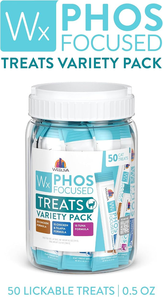 Weruva Wx Phos Focused, Lickable Cat Treat Variety Pack, 0.5oz Tube, Pack of 50