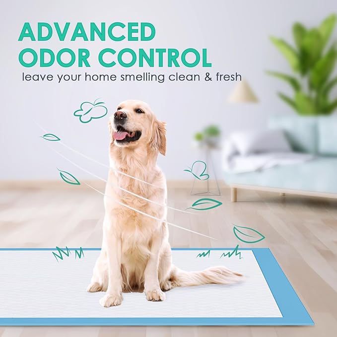 JollyMate 28"x34" Dog Pee Pads Extra Large, 100 Pack X-Large Super Absorbent Pet Pee Pads with Adhesive Tabs, 6 Layers Thick Leak-Proof Potty Pads for Dogs and Puppies