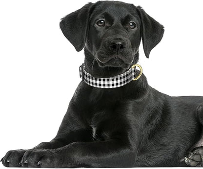 Rnivvi Dog Collar for Large Dogs, Cute Heavy Duty Adjustable Puppy Collar with Quick Release Buckle for Boy Girl & Female, Pet Accessories for Walking Running, L Length 1" Width, Black White Tartan