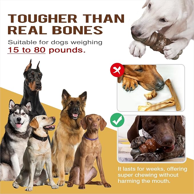 Large Size Indestructible Squeaky Dog Chew Toy for Medium/Large Aggressive Chewers Breed Dogs Durable Squeak Bone Teething Crate Toys