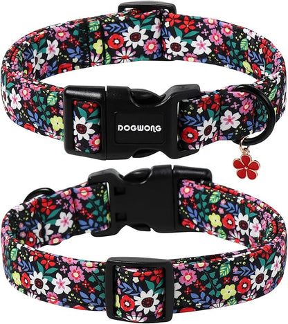 DOGWONG Floral Dog Collar- Cute Spring Wildflowers Dog Collars with Plastic Buckle, Light Adjustable Girl Female Dog Collars for Small Medium Large Dogs,XL