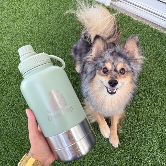 Portable Dog Water Bottle - 32 oz - Insulated with Detachable Bowls - Leak-Proof Pet Travel Bottle for Dogs (Light Green)
